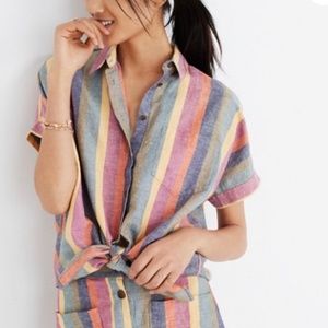 Madewell Rainbow Stripe Tie Front Top linen L